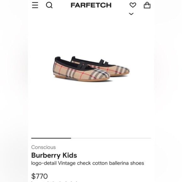 Burberry Logo-Detail Check Ballerina Shoes, New, Size EU 35, UK 2.5 - Picture 14 of 15